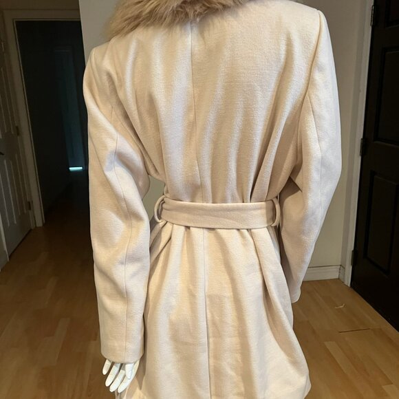 H&M FAUX FUR TRIM LONG COAT TIE WAIST SIZE L LARGE - Picture 3 of 5